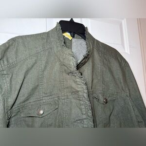 Liz & Me Khaki Green Denim Ruffled Jacket Size 2X Plus Pockets New Preppy